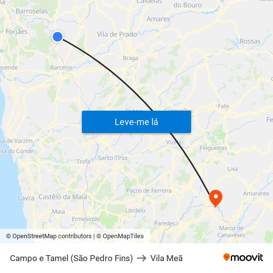 Campo e Tamel (São Pedro Fins) to Vila Meã map