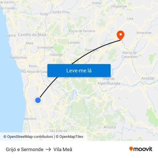 Grijó e Sermonde to Vila Meã map