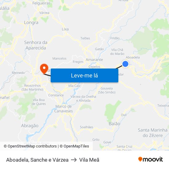 Aboadela, Sanche e Várzea to Vila Meã map