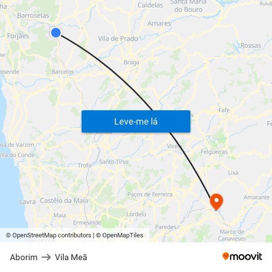 Aborim to Vila Meã map