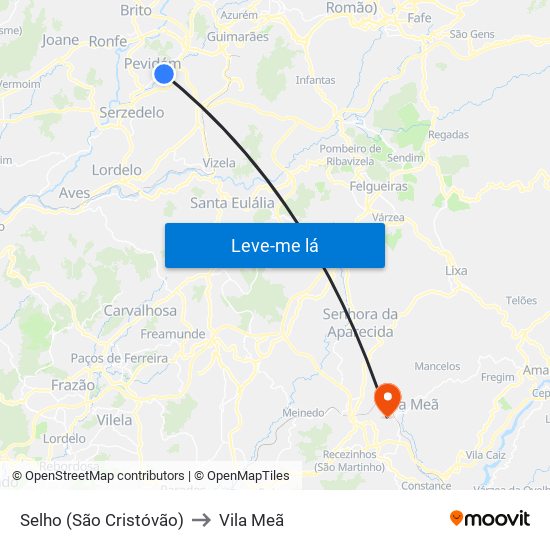 Selho (São Cristóvão) to Vila Meã map