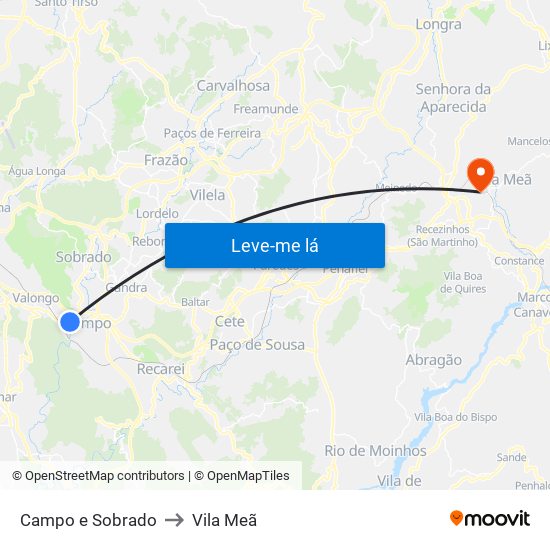 Campo e Sobrado to Vila Meã map