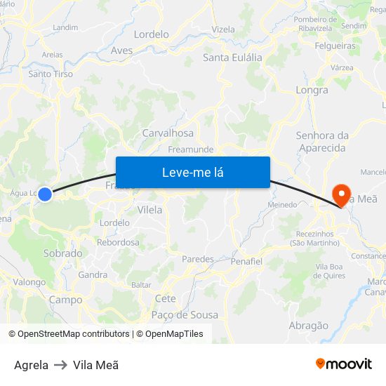 Agrela to Vila Meã map