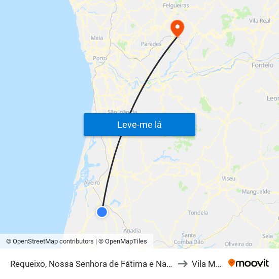 Requeixo, Nossa Senhora de Fátima e Nariz to Vila Meã map