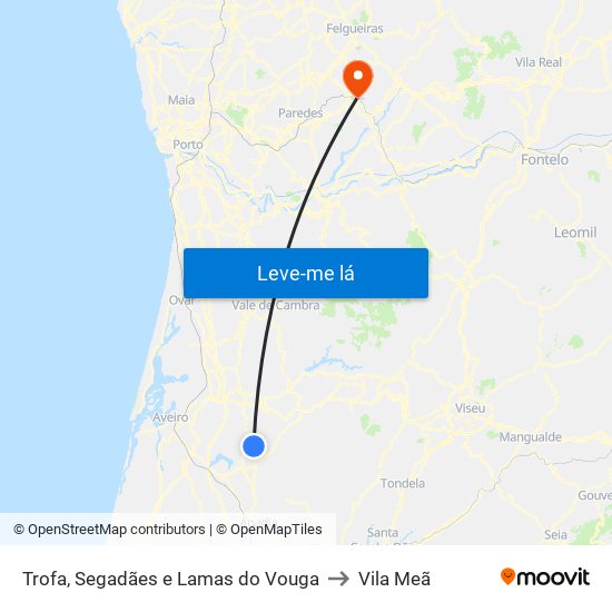 Trofa, Segadães e Lamas do Vouga to Vila Meã map