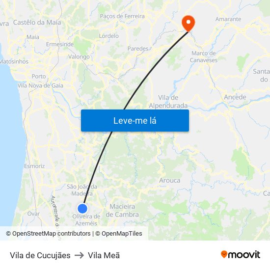 Vila de Cucujães to Vila Meã map