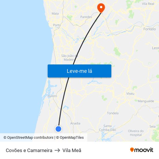 Covões e Camarneira to Vila Meã map