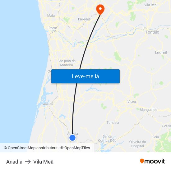 Anadia to Vila Meã map
