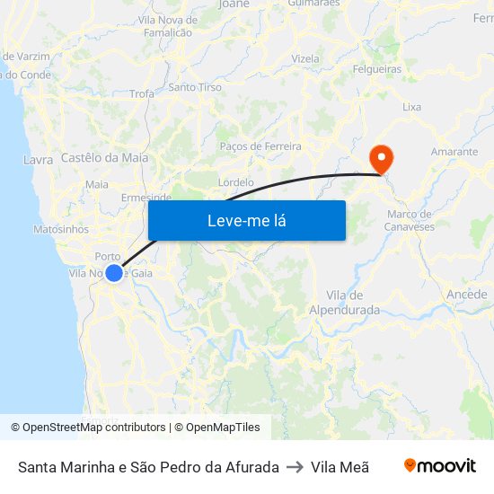 Santa Marinha e São Pedro da Afurada to Vila Meã map