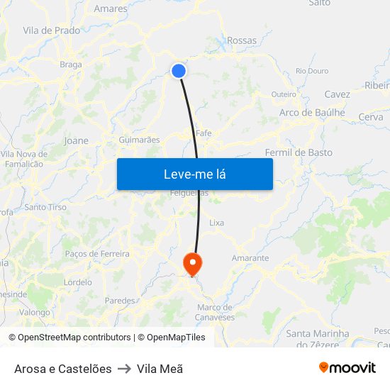 Arosa e Castelões to Vila Meã map