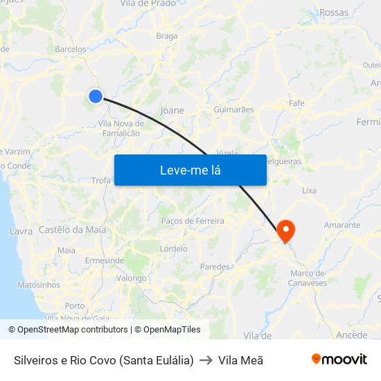 Silveiros e Rio Covo (Santa Eulália) to Vila Meã map