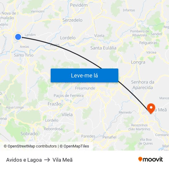 Avidos e Lagoa to Vila Meã map