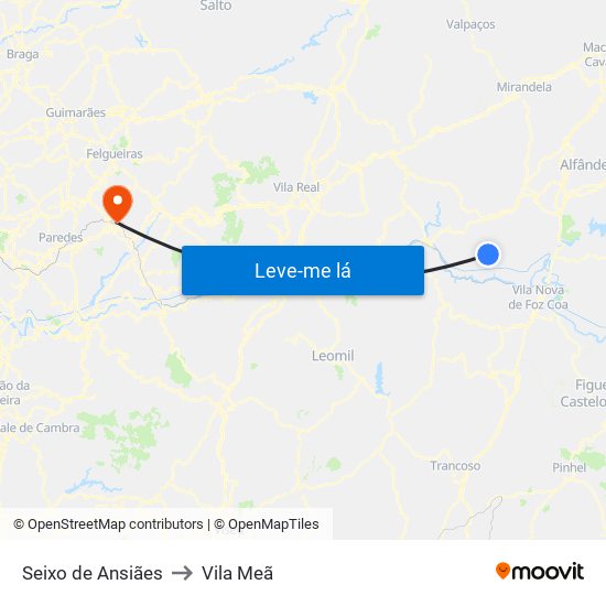 Seixo de Ansiães to Vila Meã map