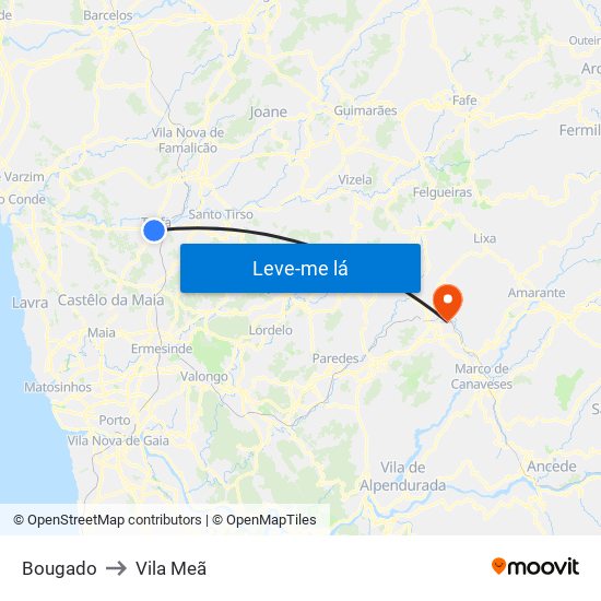 Bougado to Vila Meã map