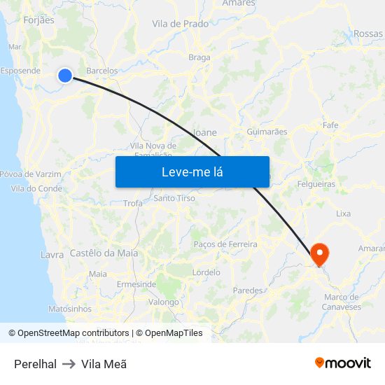 Perelhal to Vila Meã map
