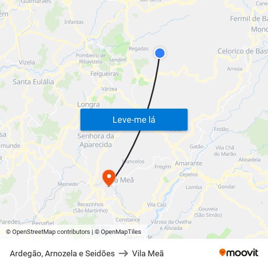 Ardegão, Arnozela e Seidões to Vila Meã map