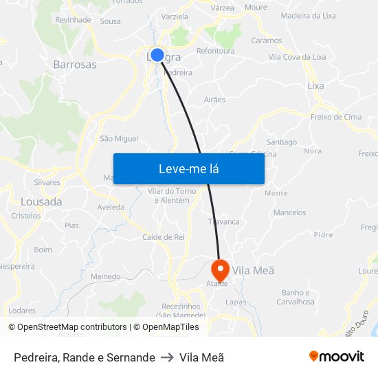 Pedreira, Rande e Sernande to Vila Meã map