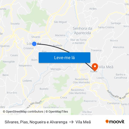 Silvares, Pias, Nogueira e Alvarenga to Vila Meã map