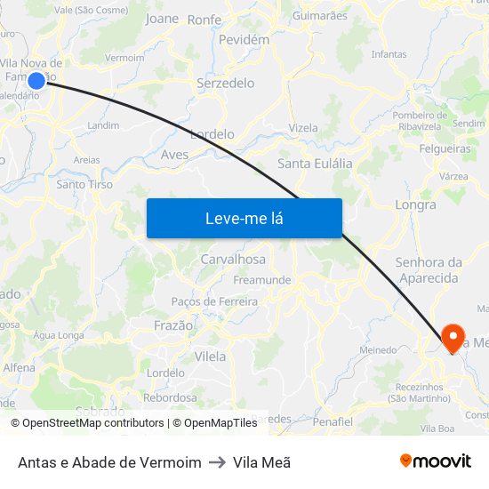 Antas e Abade de Vermoim to Vila Meã map