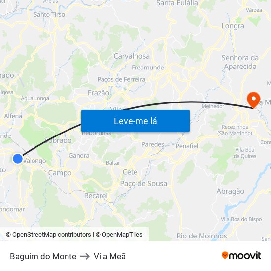 Baguim do Monte to Vila Meã map