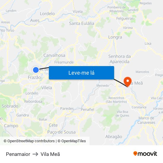 Penamaior to Vila Meã map
