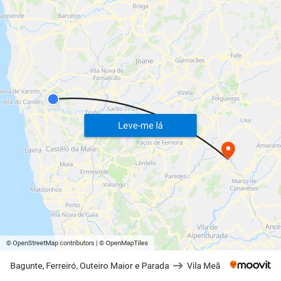 Bagunte, Ferreiró, Outeiro Maior e Parada to Vila Meã map