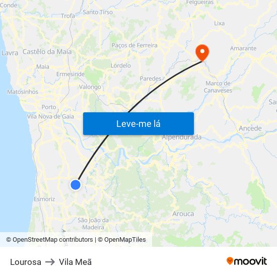 Lourosa to Vila Meã map