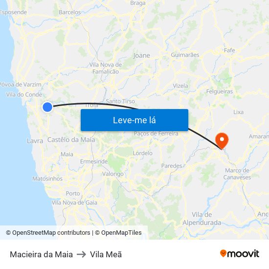 Macieira da Maia to Vila Meã map