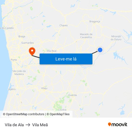 Vila de Ala to Vila Meã map