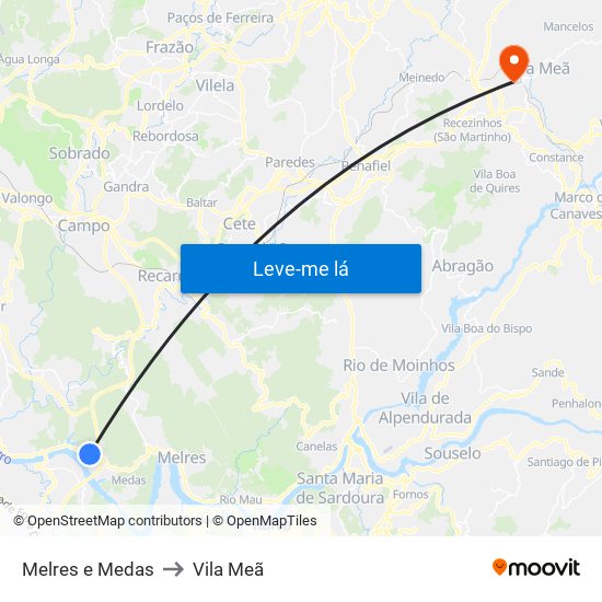 Melres e Medas to Vila Meã map