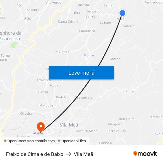 Freixo de Cima e de Baixo to Vila Meã map