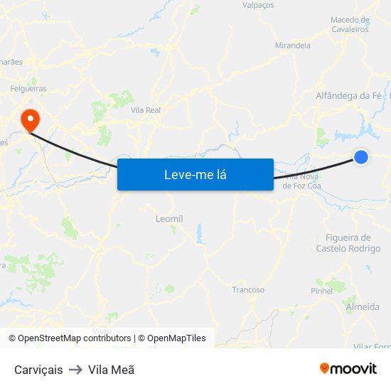 Carviçais to Vila Meã map