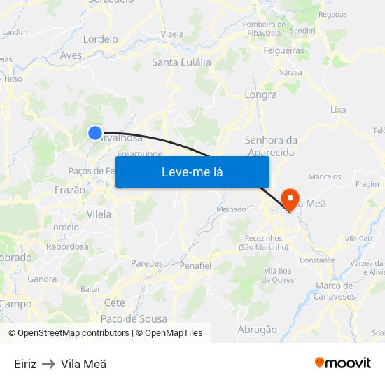 Eiriz to Vila Meã map