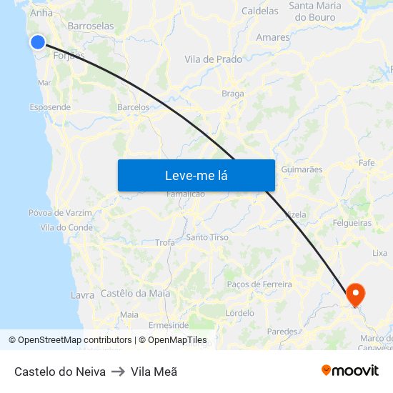 Castelo do Neiva to Vila Meã map