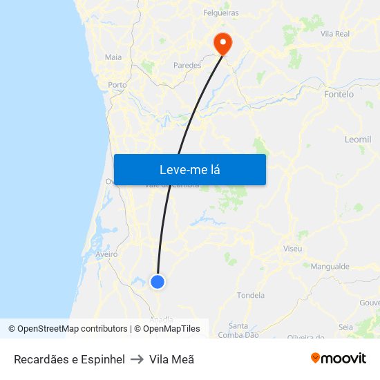 Recardães e Espinhel to Vila Meã map