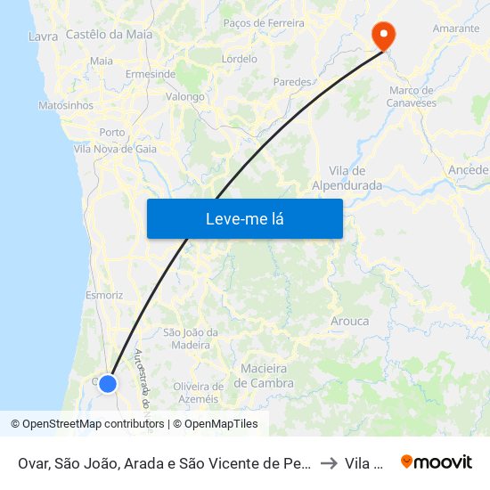 Ovar, São João, Arada e São Vicente de Pereira Jusã to Vila Meã map