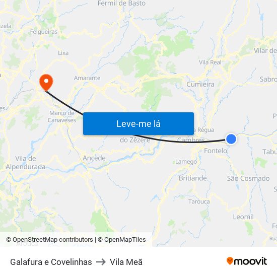 Galafura e Covelinhas to Vila Meã map