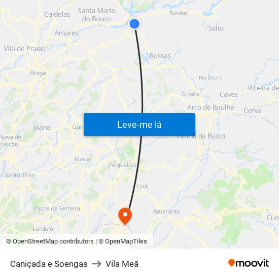 Caniçada e Soengas to Vila Meã map