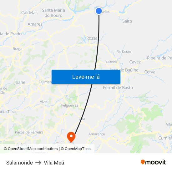 Salamonde to Vila Meã map