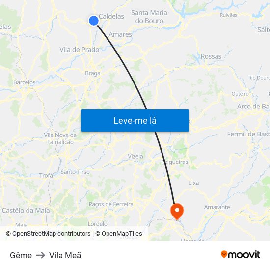 Gême to Vila Meã map