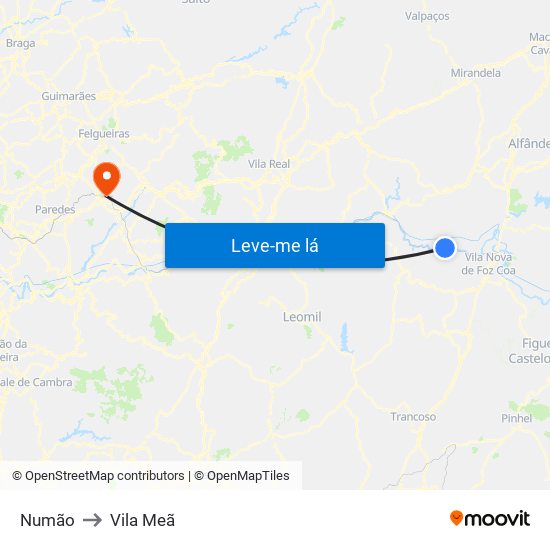 Numão to Vila Meã map