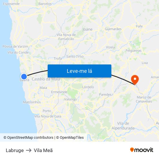Labruge to Vila Meã map