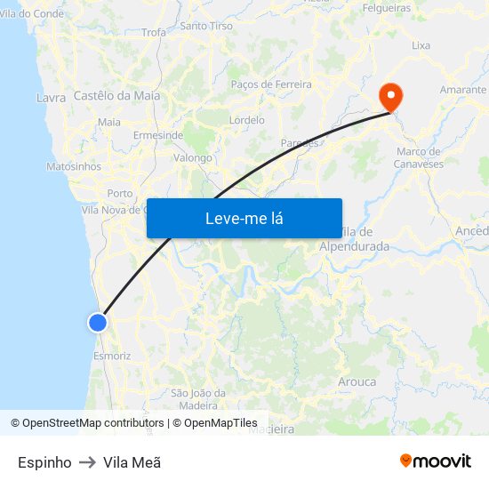 Espinho to Vila Meã map