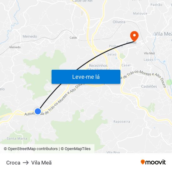 Croca to Vila Meã map