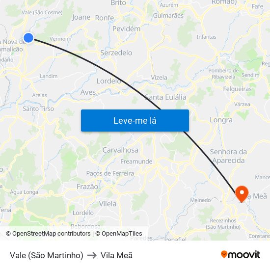 Vale (São Martinho) to Vila Meã map