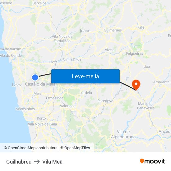 Guilhabreu to Vila Meã map