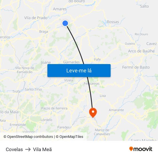 Covelas to Vila Meã map