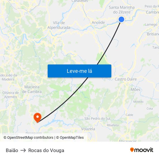 Baião to Rocas do Vouga map