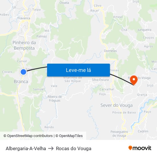 Albergaria-A-Velha to Rocas do Vouga map