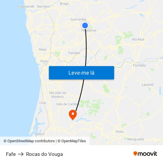 Fafe to Rocas do Vouga map